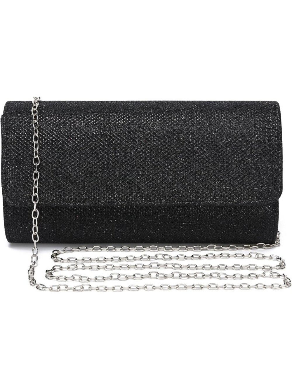 Women's Black Glitter Clutch Purse Evening Bag With Chain For Wedding Handbag